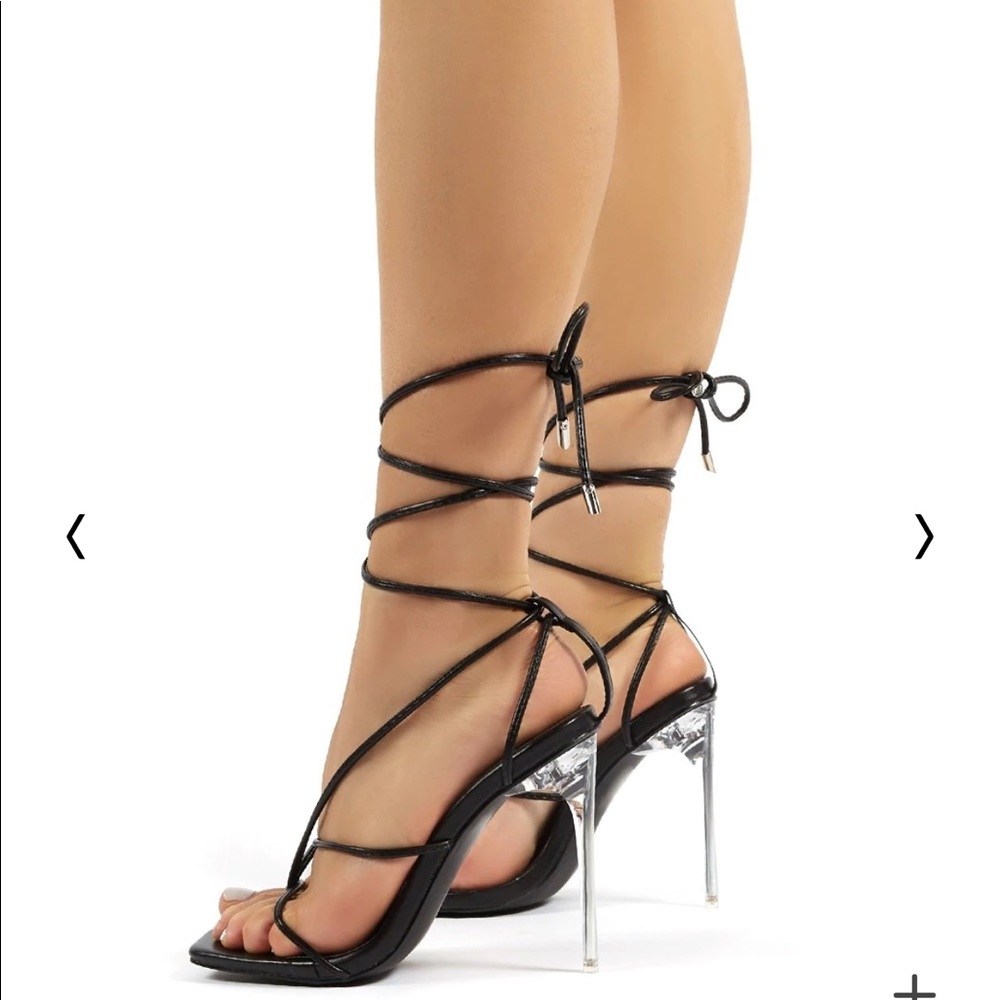 Black Strappy Lace Up Heels